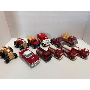 Vintage Buddy L Toy Vehicle Lot 10pc Pressed Steel Exxon Jeep Tanker Trucks Car